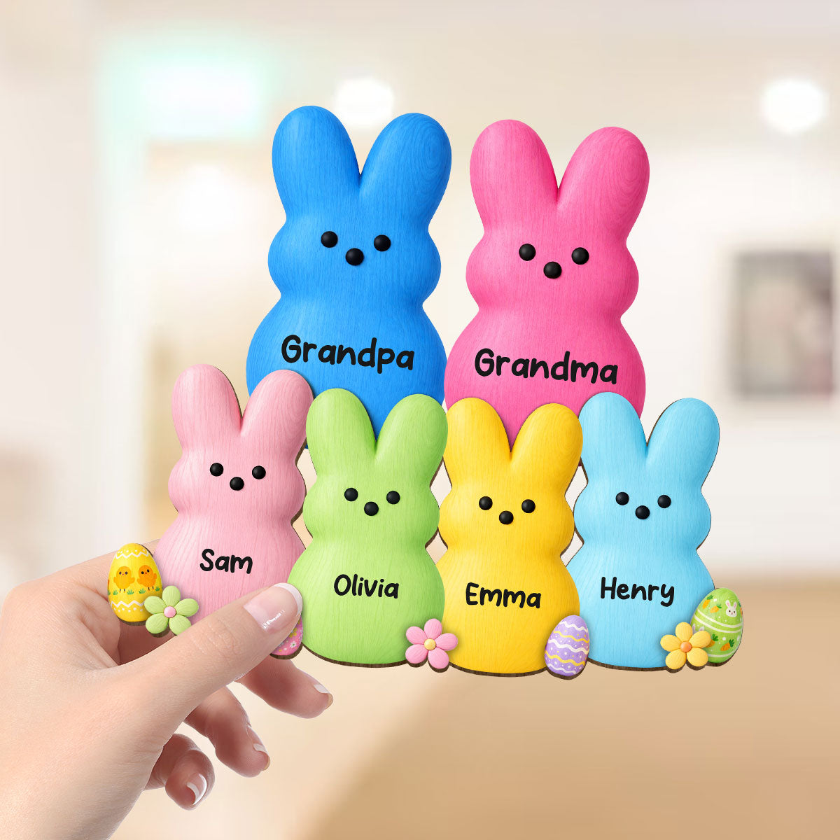 Grandma & Grandpa Little Bunnies Happy Easter - Personalized 2-Layered Wooden Plaque - Gift For Grandparents, Easter Decoration