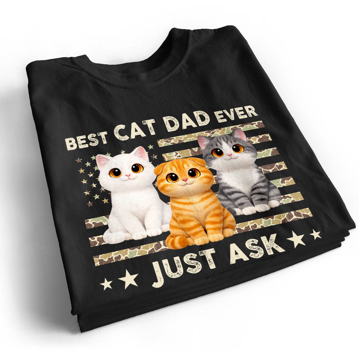 Best Cat Dad Ever Trendy Camouflage Pattern Nation Flag  - Personalized Shirt - Father's Day Gift For Cat Dad, Cat Lovers