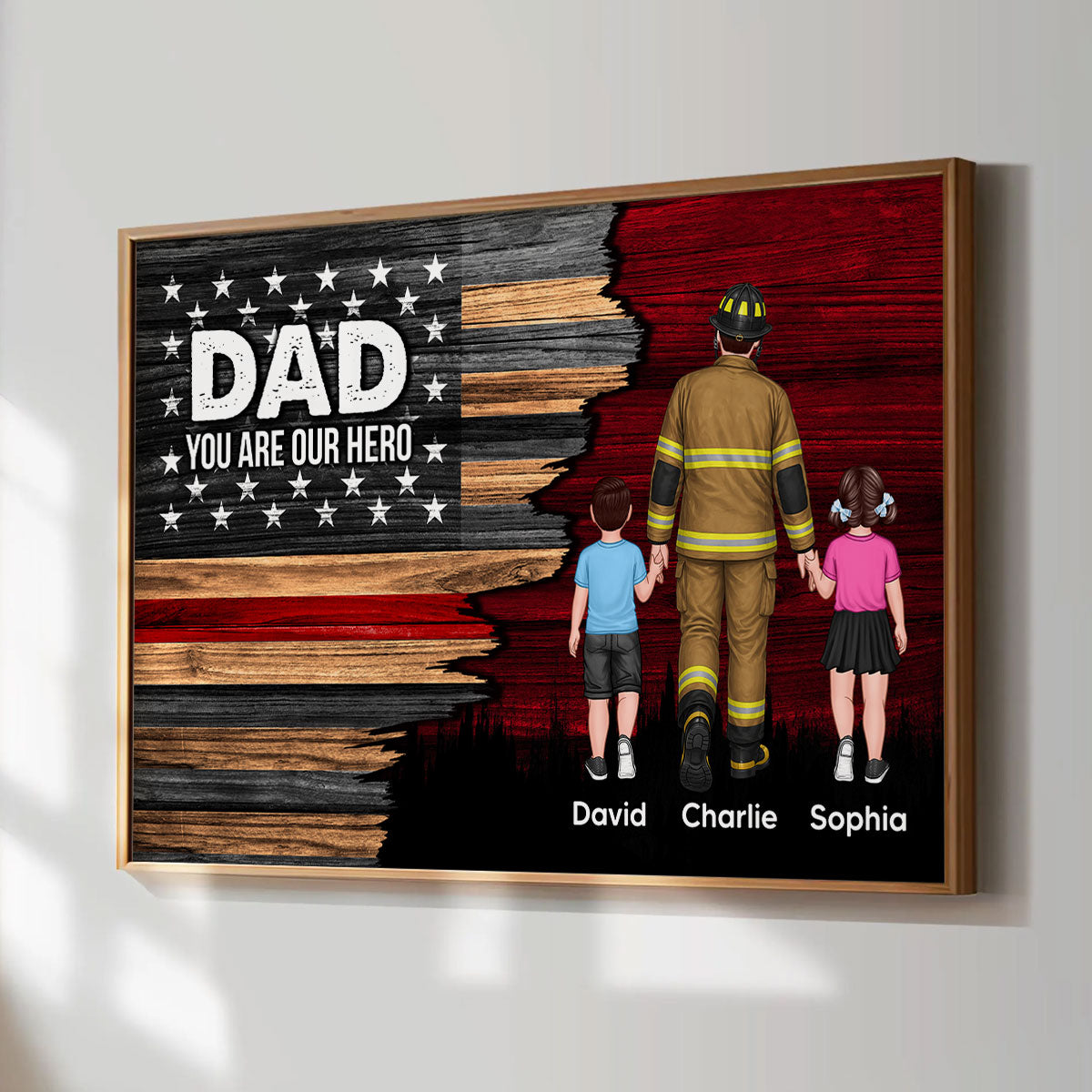 Firefighter Half Thin Red Line Flag Dad Grandpa - Personalized Poster - Father's Day Gift For Dad, Grandpa