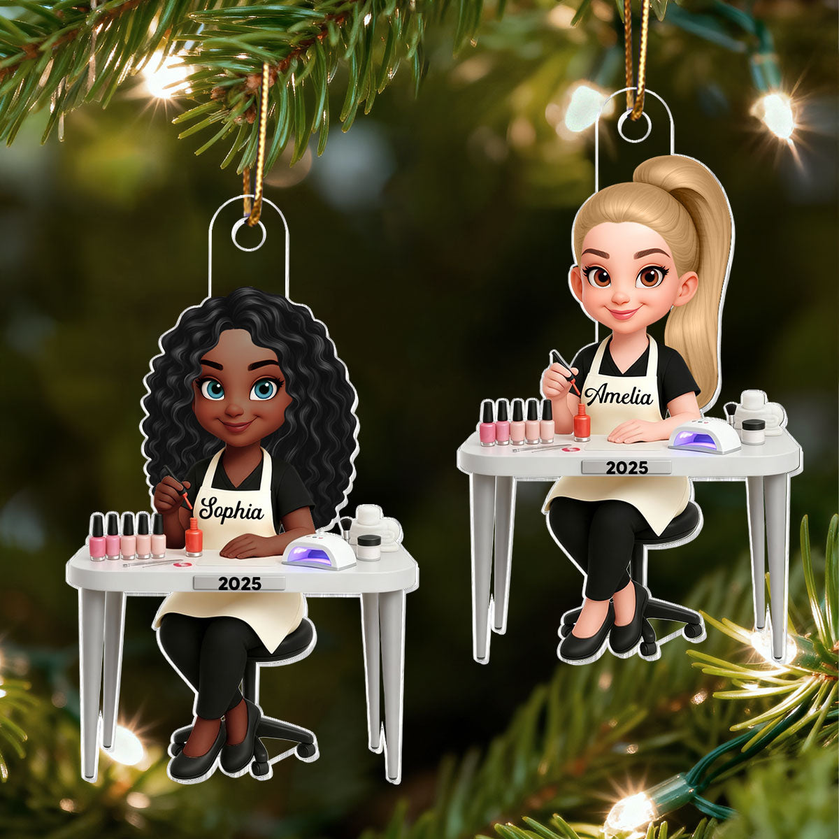 3D Effect Christmas Nail Technician - Personalized Acrylic Ornament - Gift For Nail Technician, Nails Decor, Beauty Salon, Woman, Girl