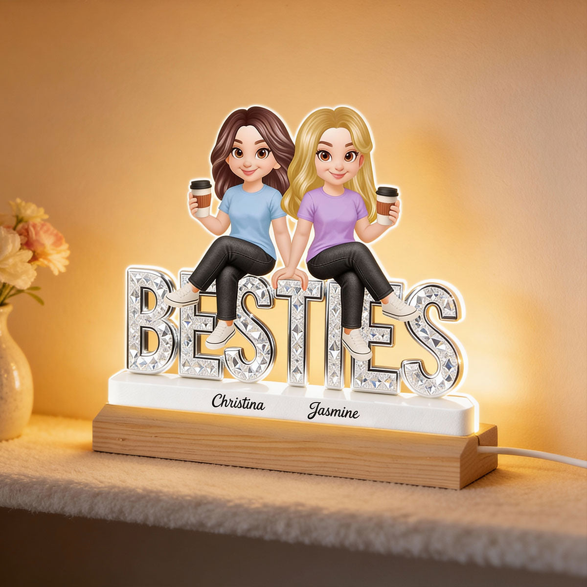 Beautiful Besties Forever - Personalized Acrylic Plaque LED Night Light - Gift For Best Friends