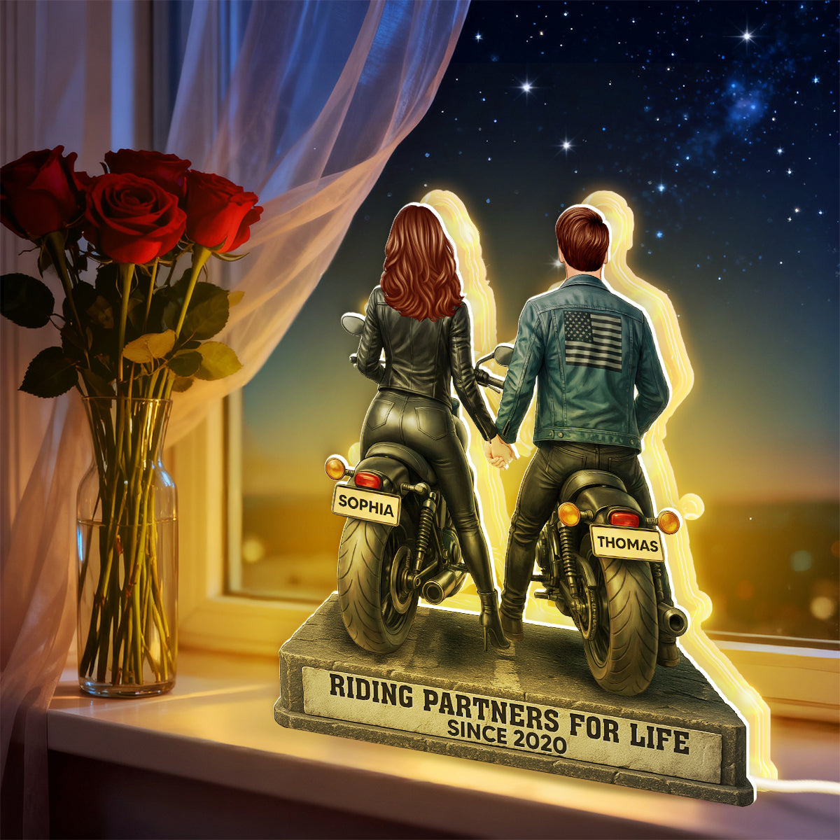 Biker Couple Riding Partners for Life - Personalized Light Box - Sentimental Gift for her, for him