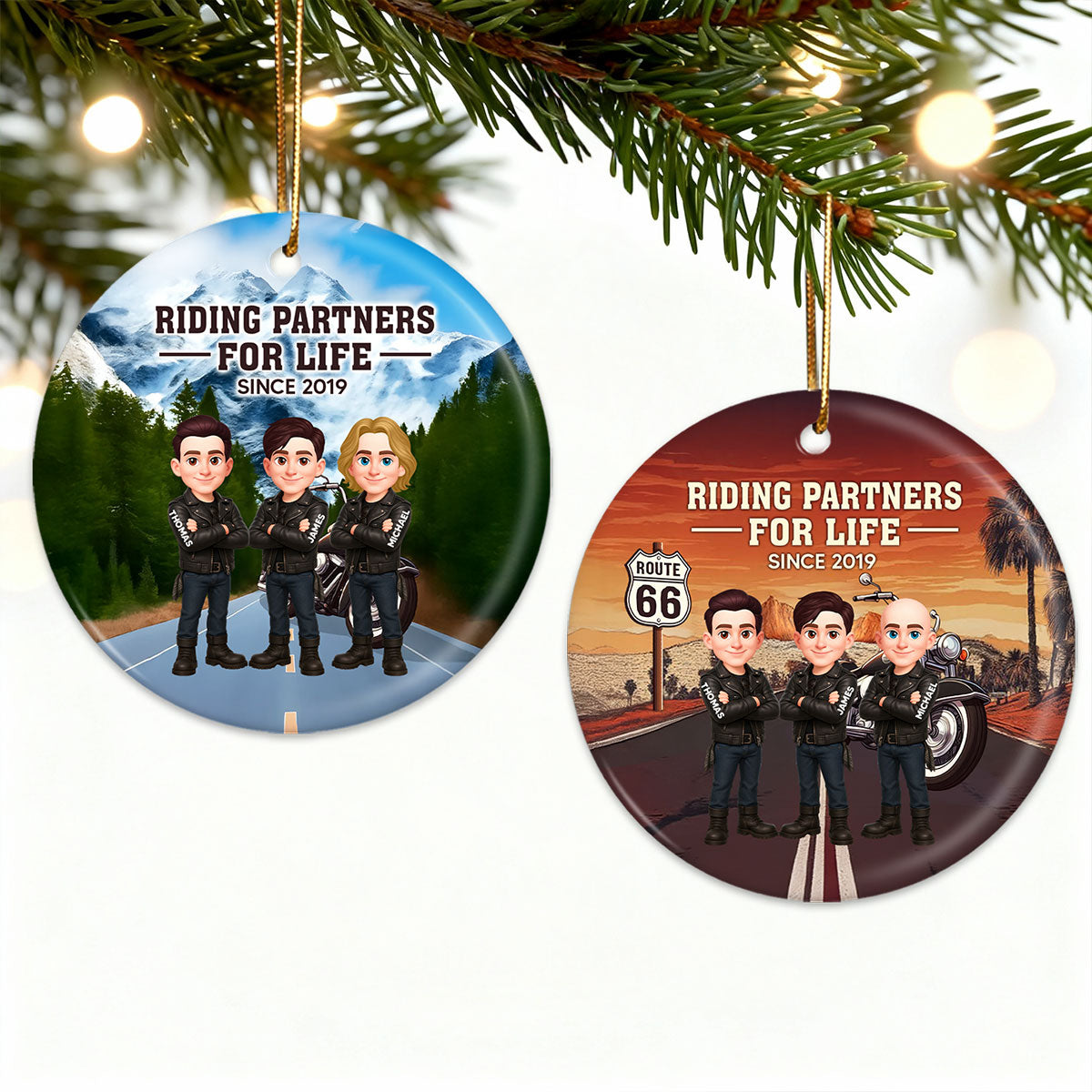 Bikers Riding Partners For Life Christmas - Personalized Ceramic Ornament - Gift For Bikers, Gift For Bikers