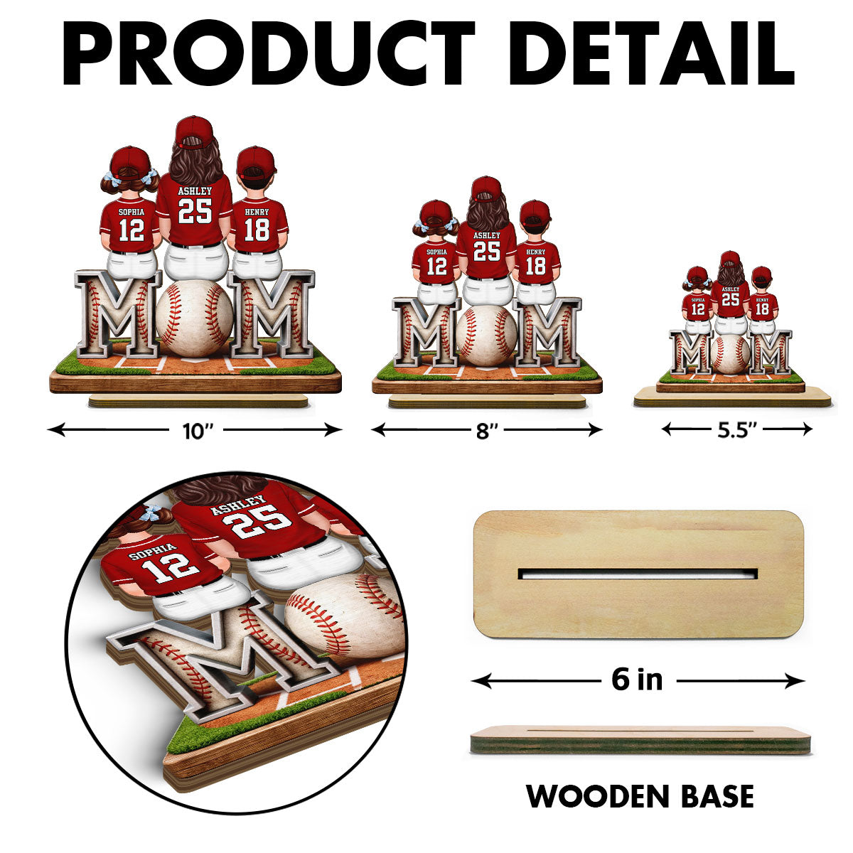 Baseball Mom And Kids Sitting - Personalized 2-Layered Wooden Plaque - Gift For Baseball Mom
