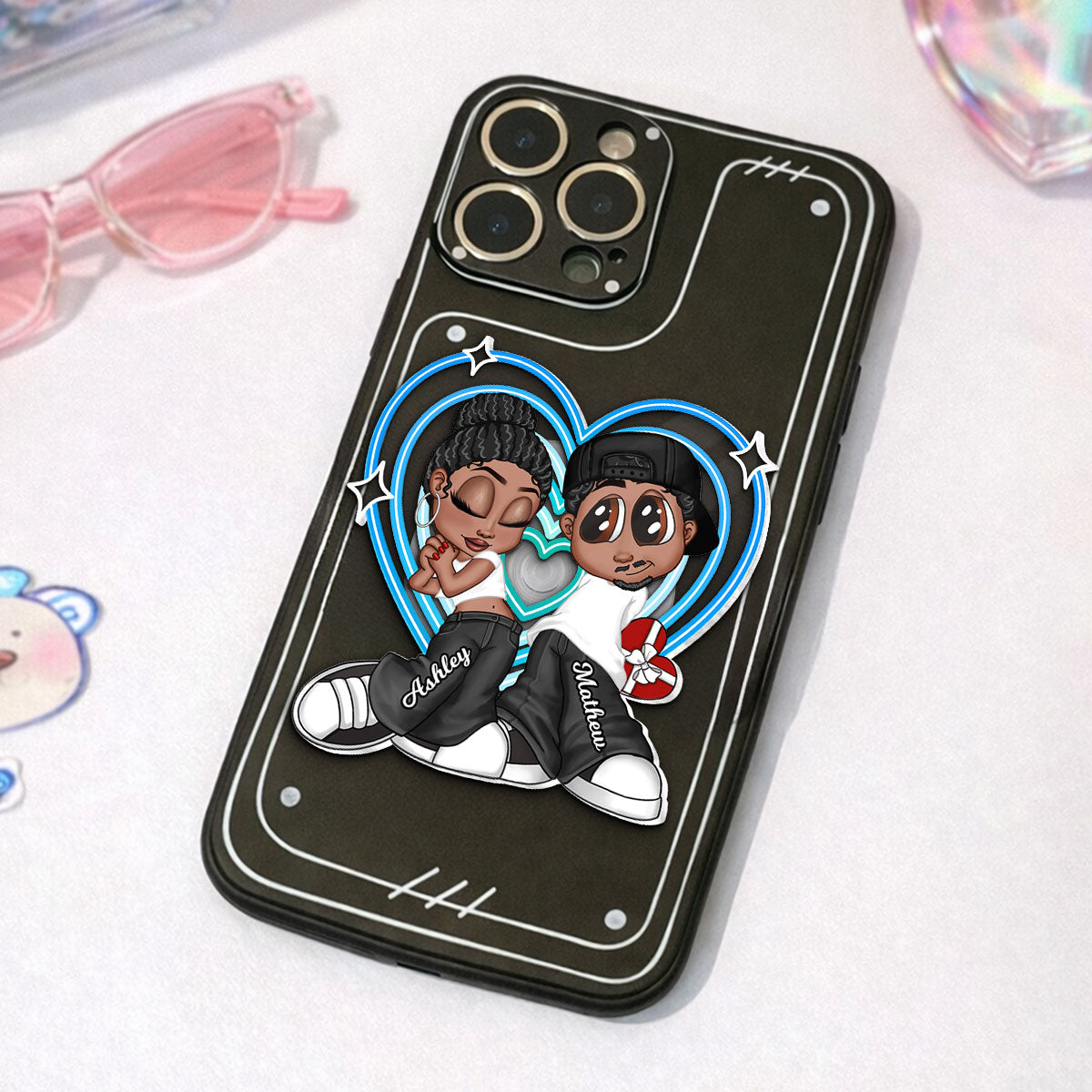 Y2K Couple Retro Heart - Personalized Acrylic Magnetic Phone Grip - Gift for him, for her, Matching Phone Grips for Couple