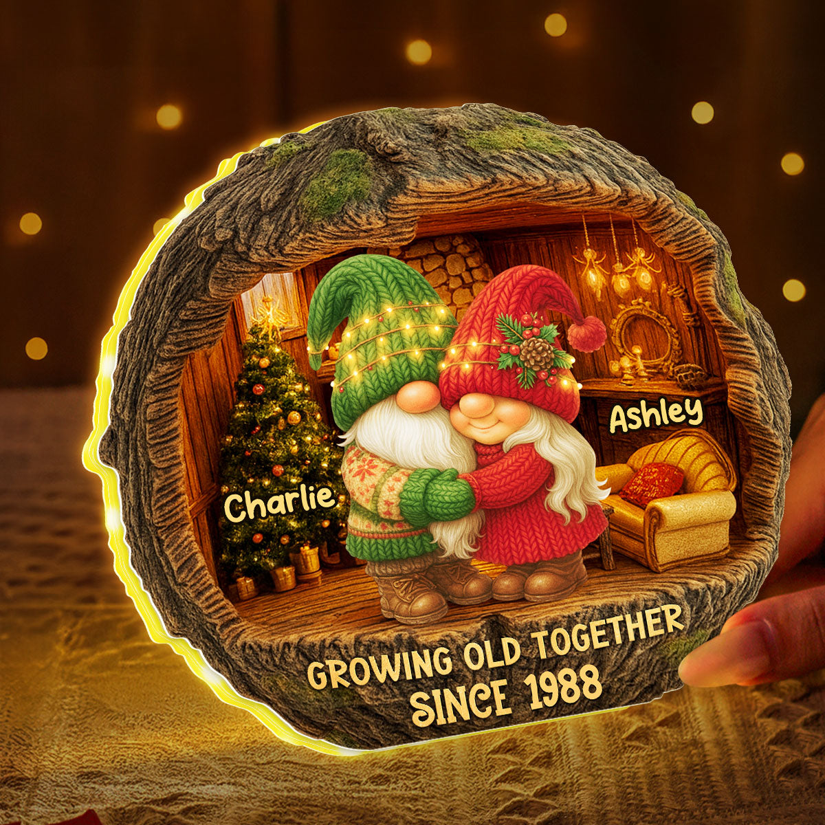 Gnome Couple Cozy Vibe - Personalized Light Box - Gift for Couple, for Her, for Him