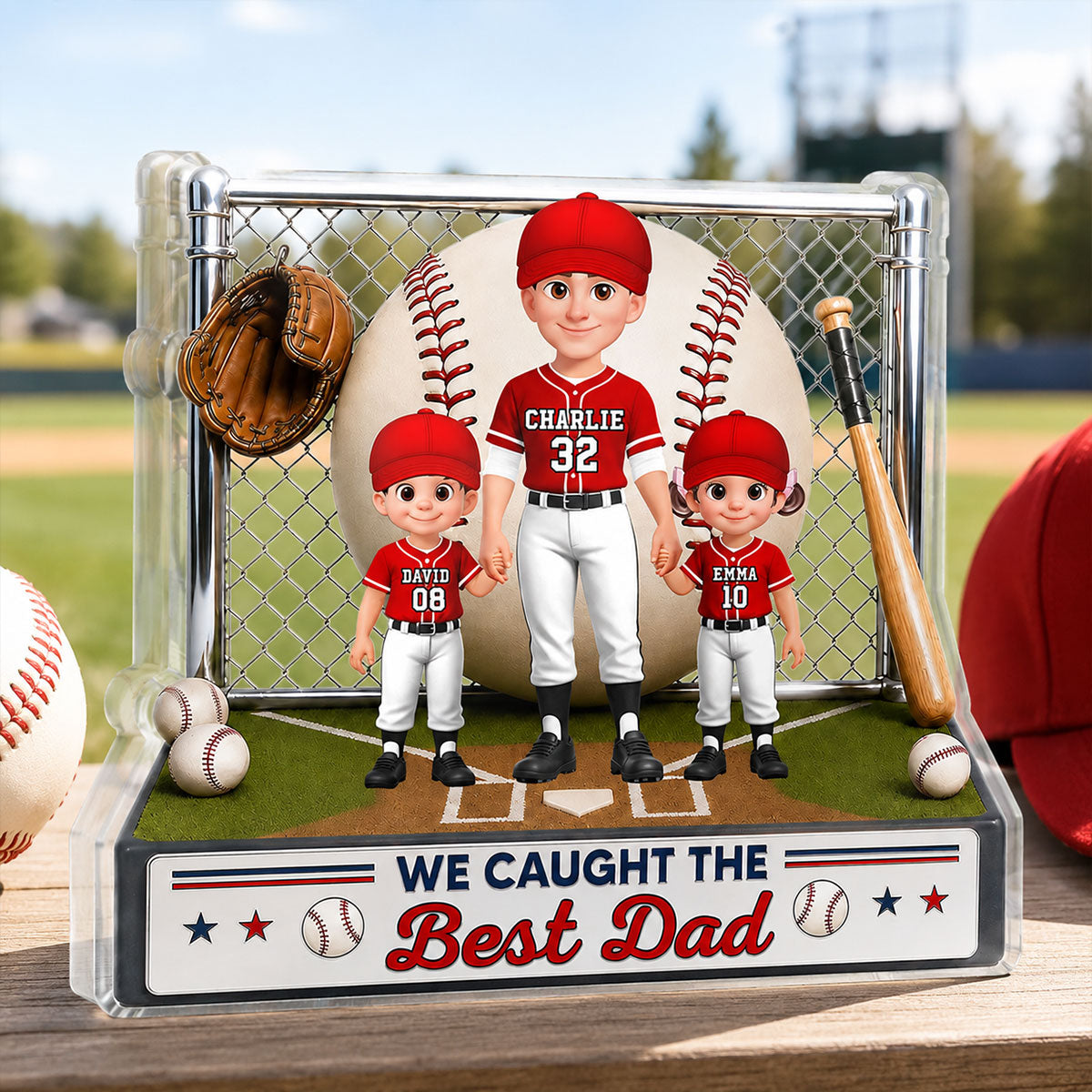 Baseball Dad And Kids We Caught The Best Dad - Personalized Acrylic Block Plaque -  Gift For Dad, Husband