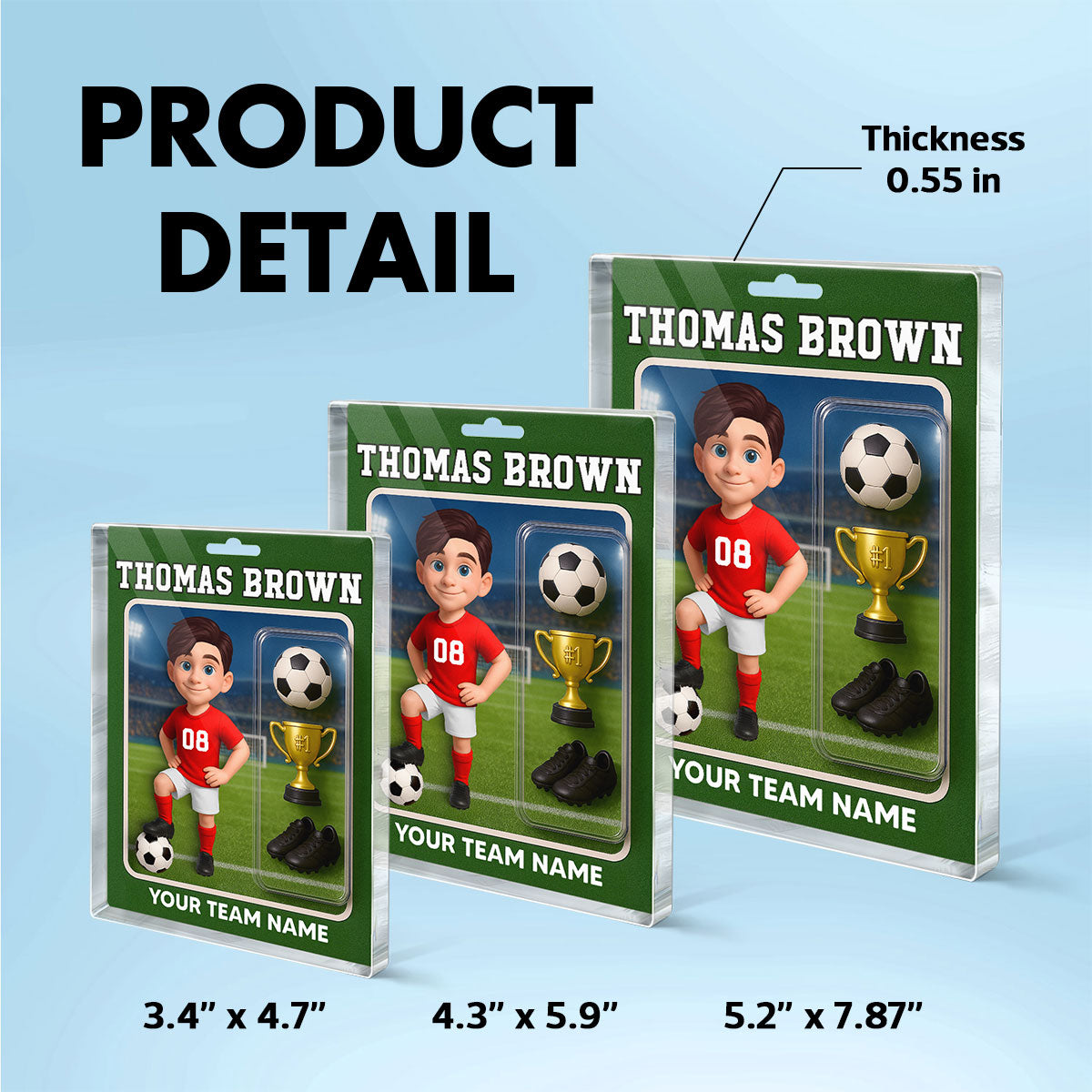 3D Effect Soccer Players Custom Figure Style - Personalized Acrylic Block Plaque - Christmas Gift For Soccer Players