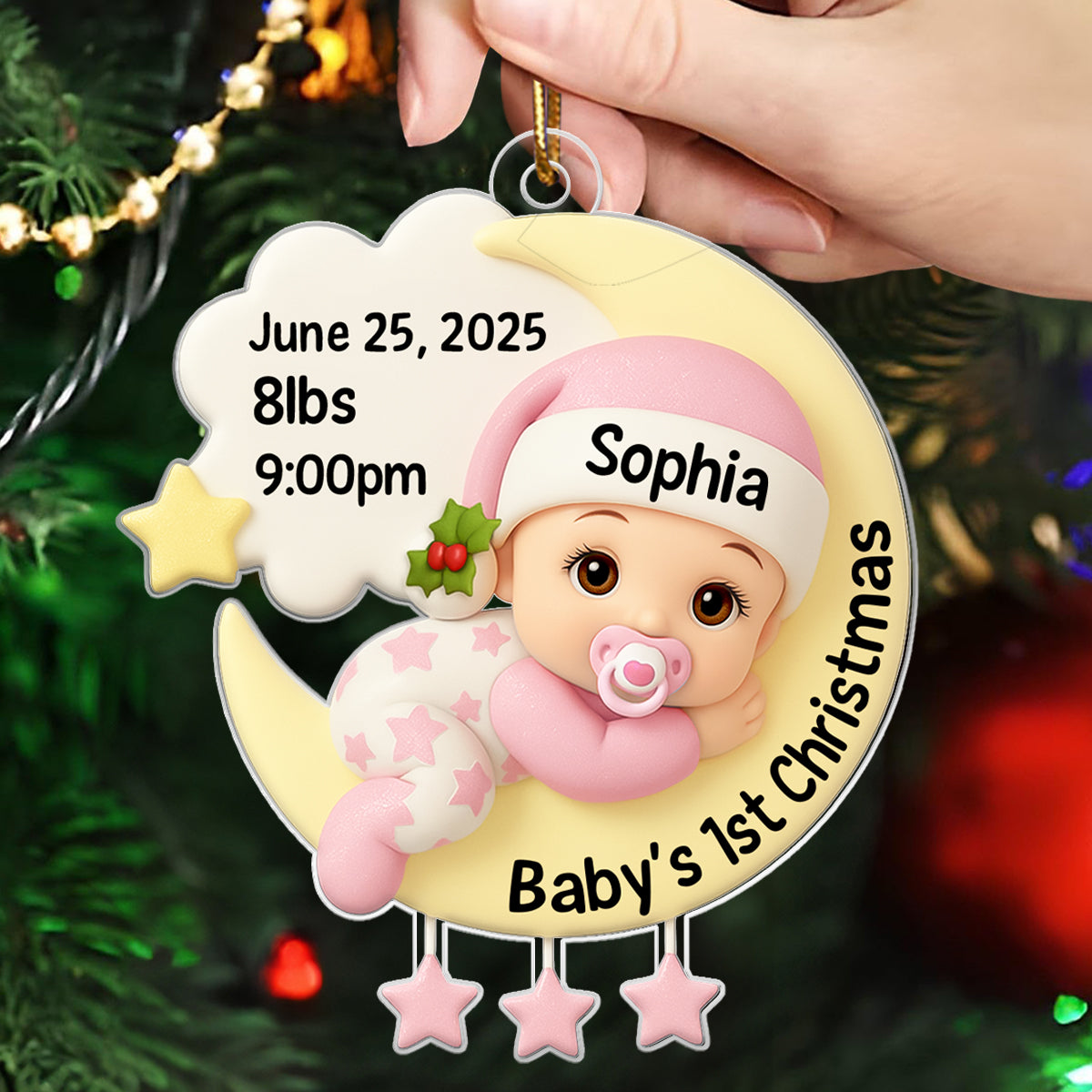 Baby In The Moon First Christmas - Personalized Acrylic Ornament - Heartwarming Christmas Gift For New Parents, Newborn Keepsake