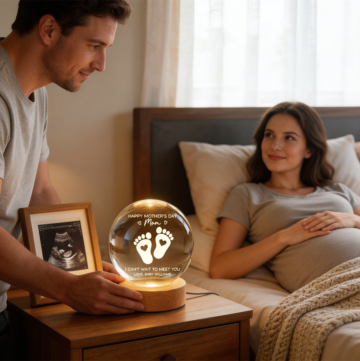 Happy Mother's Day From The Bump - Personalized Crystal Ball LED Night Light - First Mother's Day For Pregnancy Mom
