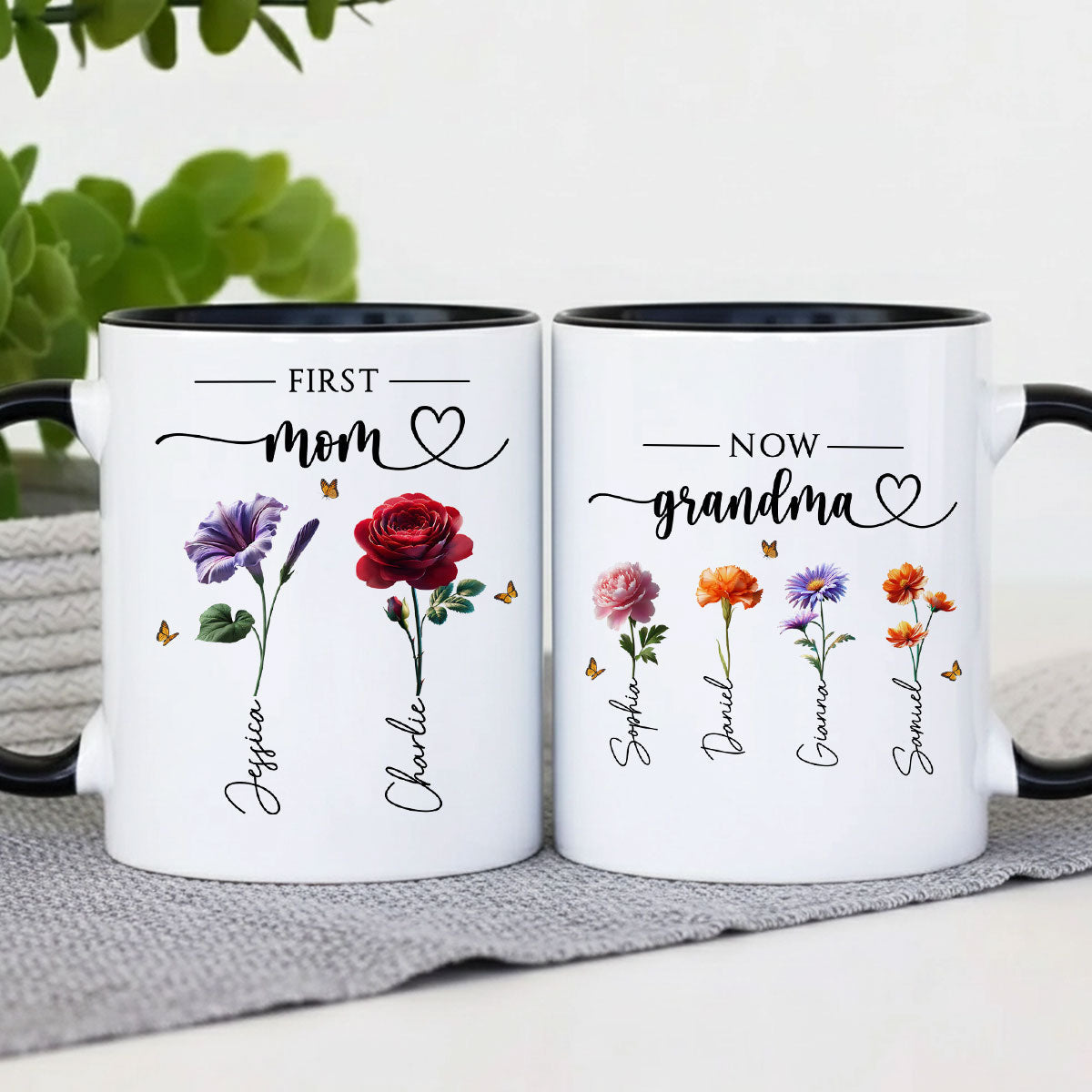 First Mom Now Grandma Birthmonth Flowers - Personalized Mug - Heartfelt Gift For Grandma
