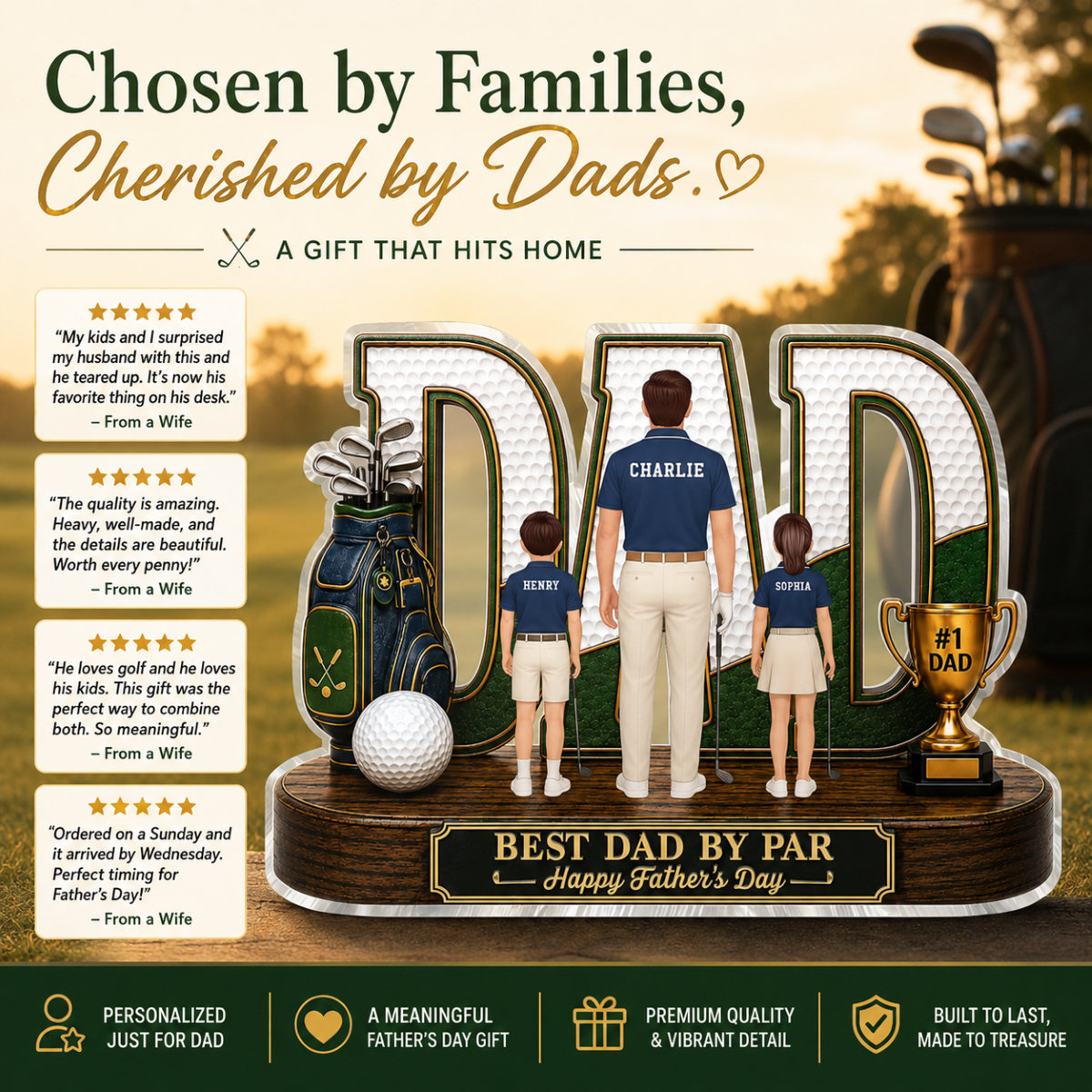 Golf Dad Legend Best Dad By Par - Personalized Acrylic Block Plaque - Unique Trending  Gift For Dad