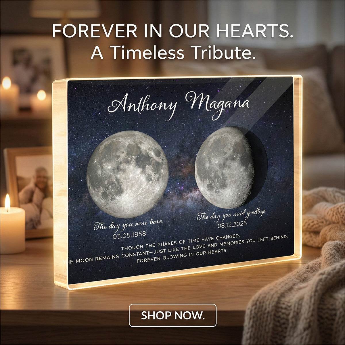 Lost Loved One Moon Phase Art - Personalized Acrylic Block Plaque - Memorial Sympathy Gift