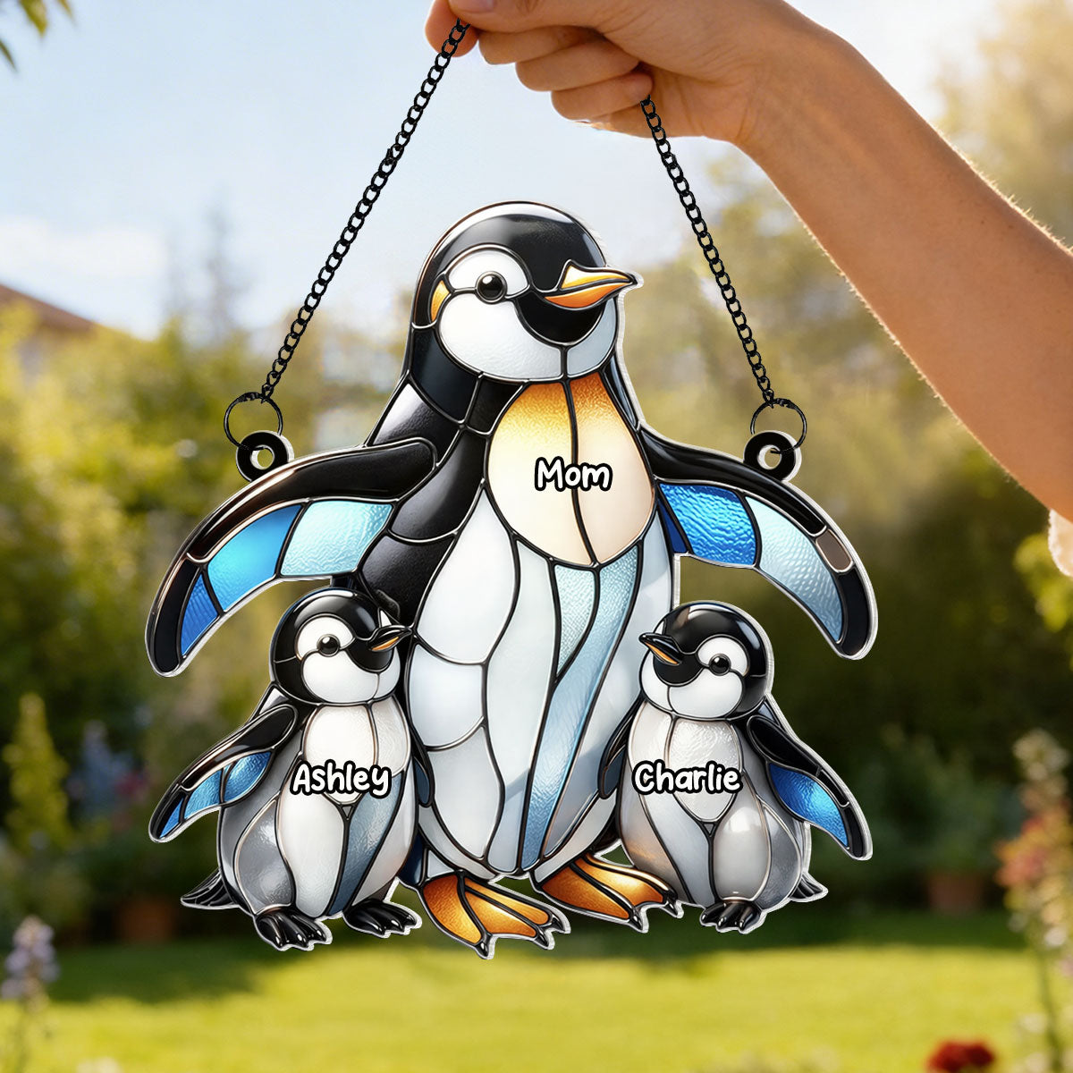 Penguin Mom and Kids - Personalized Acrylic Suncatcher - Mother's Day Gift for Mom, Wife