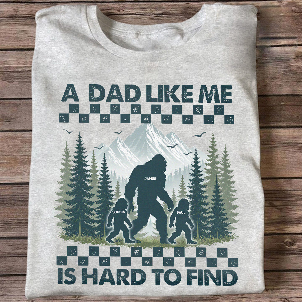 Retro Funny Bigfoot Dad With Kids Names - Personalized Shirt - Father's Day Gift for Dad