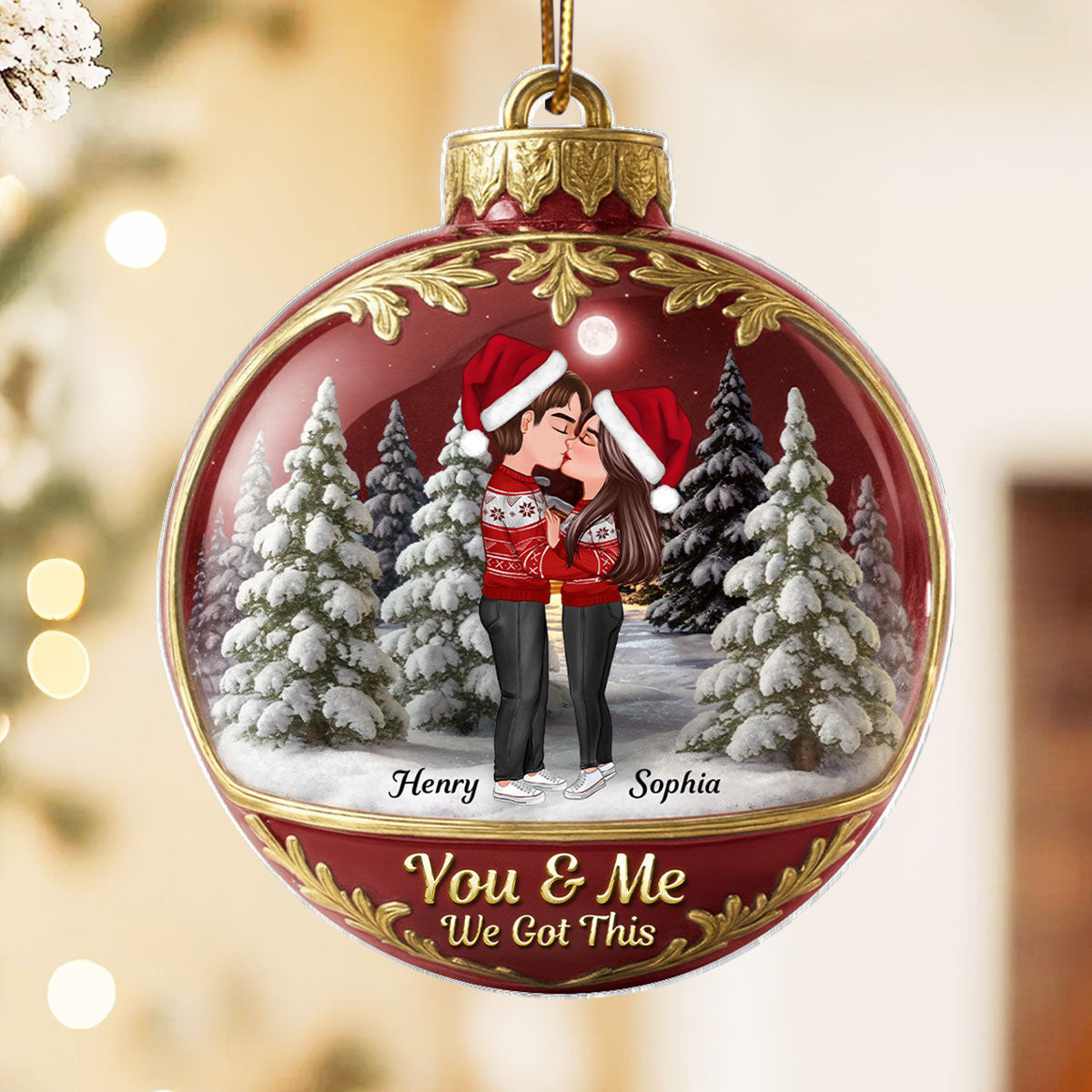 3D Effect Snow Globe Kissing Couple - Personalized Acrylic Ornament - Christmas Gift for him, Gift for her