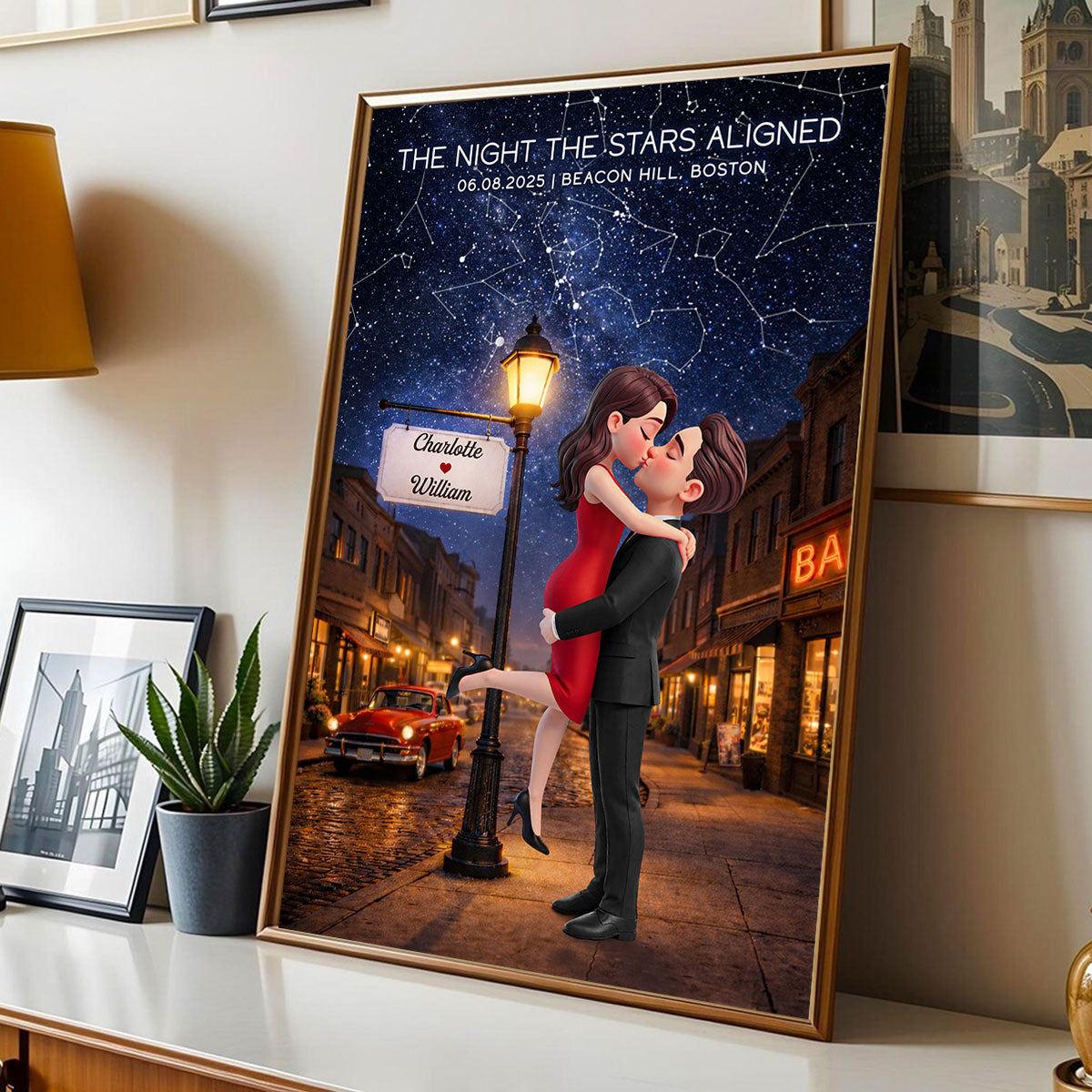 Eternal Love Couple Hugging Kissing Custom Star Map Anniversary Date - Personalized Poster - Valentine's Day Gift For Couple
