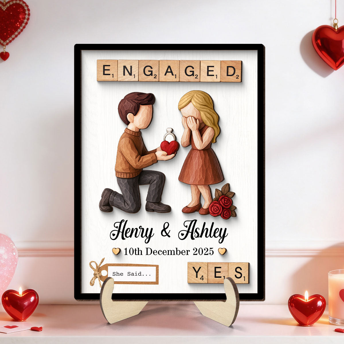 Couple Engagement Proposal - Personalized 2-Layered Wooden Plaque - Heartfelt Gift for Her, for Him