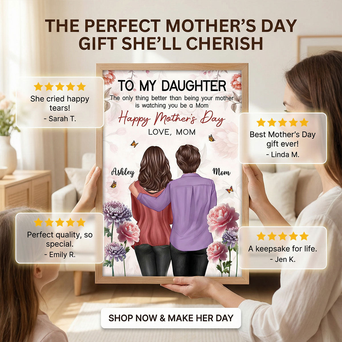 To My Daughter From Mom Birth Month Flower Floral Pink Tone - Personalized Poster - Mother's Day Gift