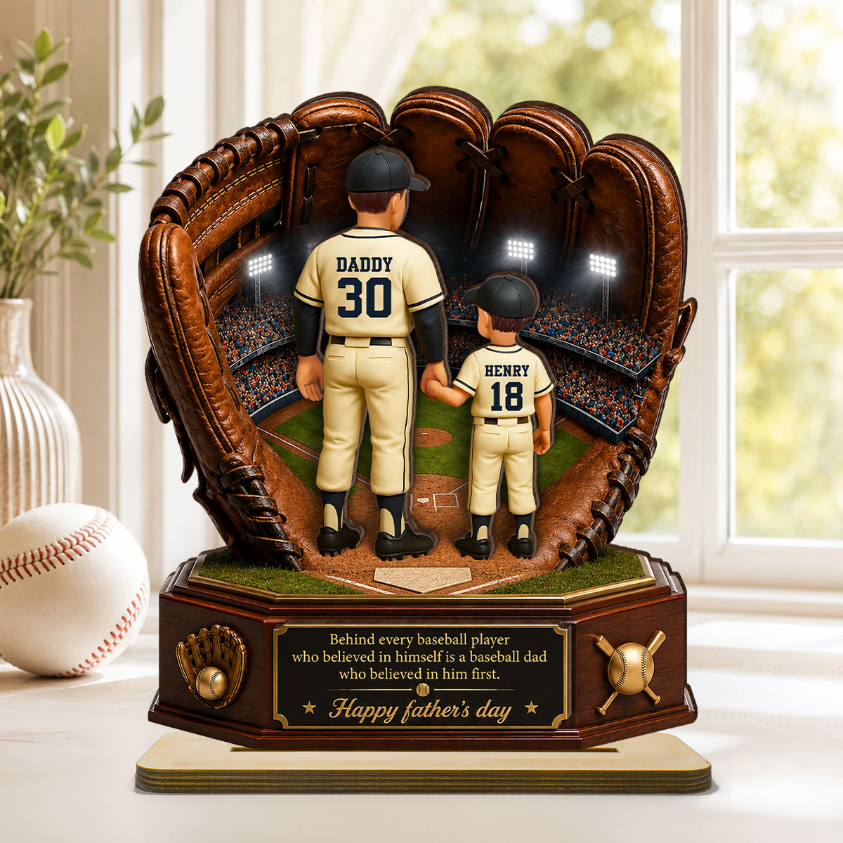 Behind Every Baseball Softball Player is a Dad - Personalized 2-Layered Wooden Plaque -  Gift for Dad, Husband