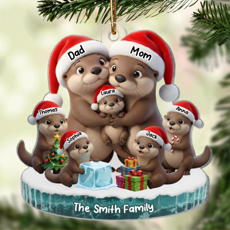 Otter Family Dad Mom Kids Together - Personalized Acrylic Ornament - Heartwarming Christmas Gift For Family