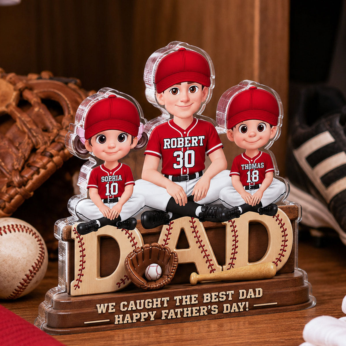 We Caught the Best Baseball Dad - Personalized Acrylic Block Plaque -  Gift for Dad, Husband