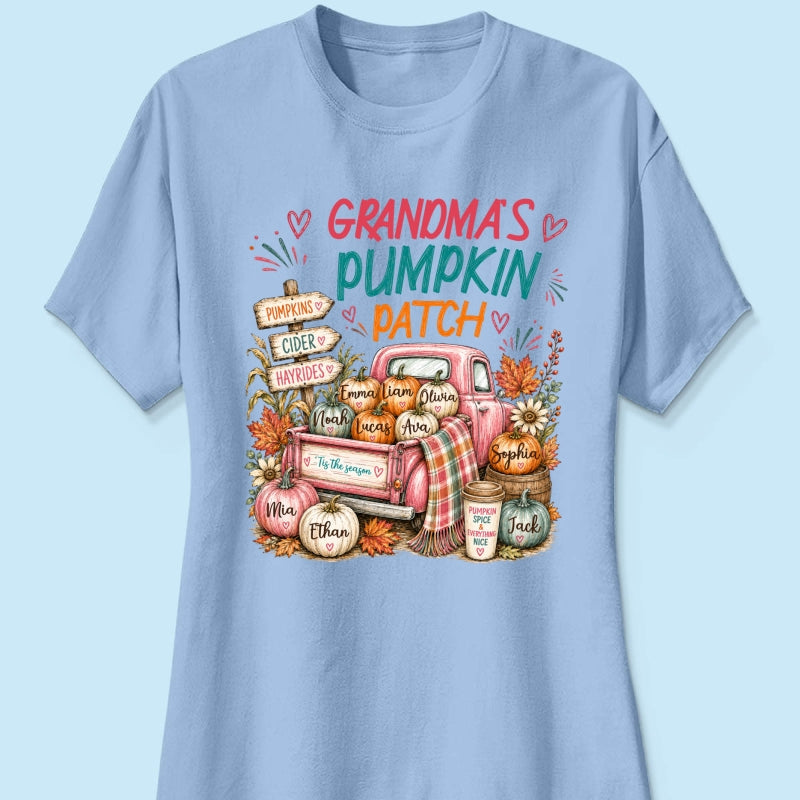 Grandma's Pumpkin Patch Preppy Coquette - Personalized Shirt - Trendy Fall Tee for Grandma