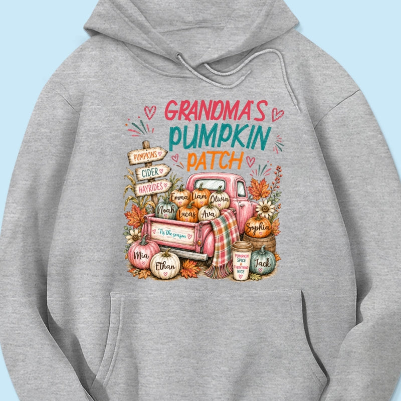 Grandma's Pumpkin Patch Preppy Coquette - Personalized Shirt - Trendy Fall Tee for Grandma