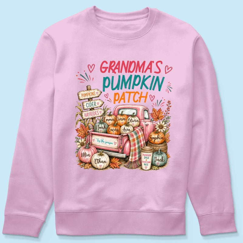 Grandma's Pumpkin Patch Preppy Coquette - Personalized Shirt - Trendy Fall Tee for Grandma