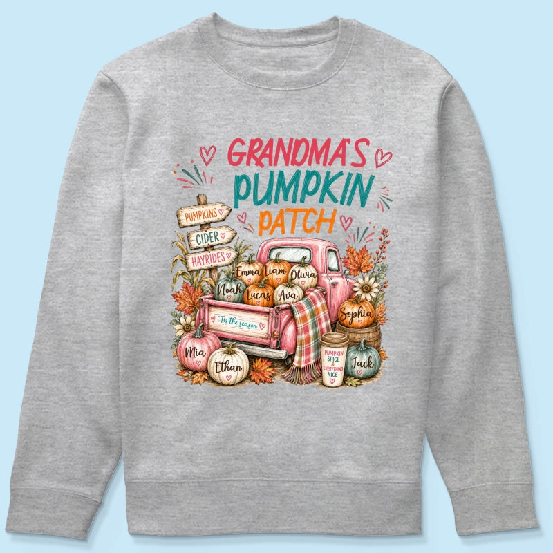 Grandma's Pumpkin Patch Preppy Coquette - Personalized Shirt - Trendy Fall Tee for Grandma