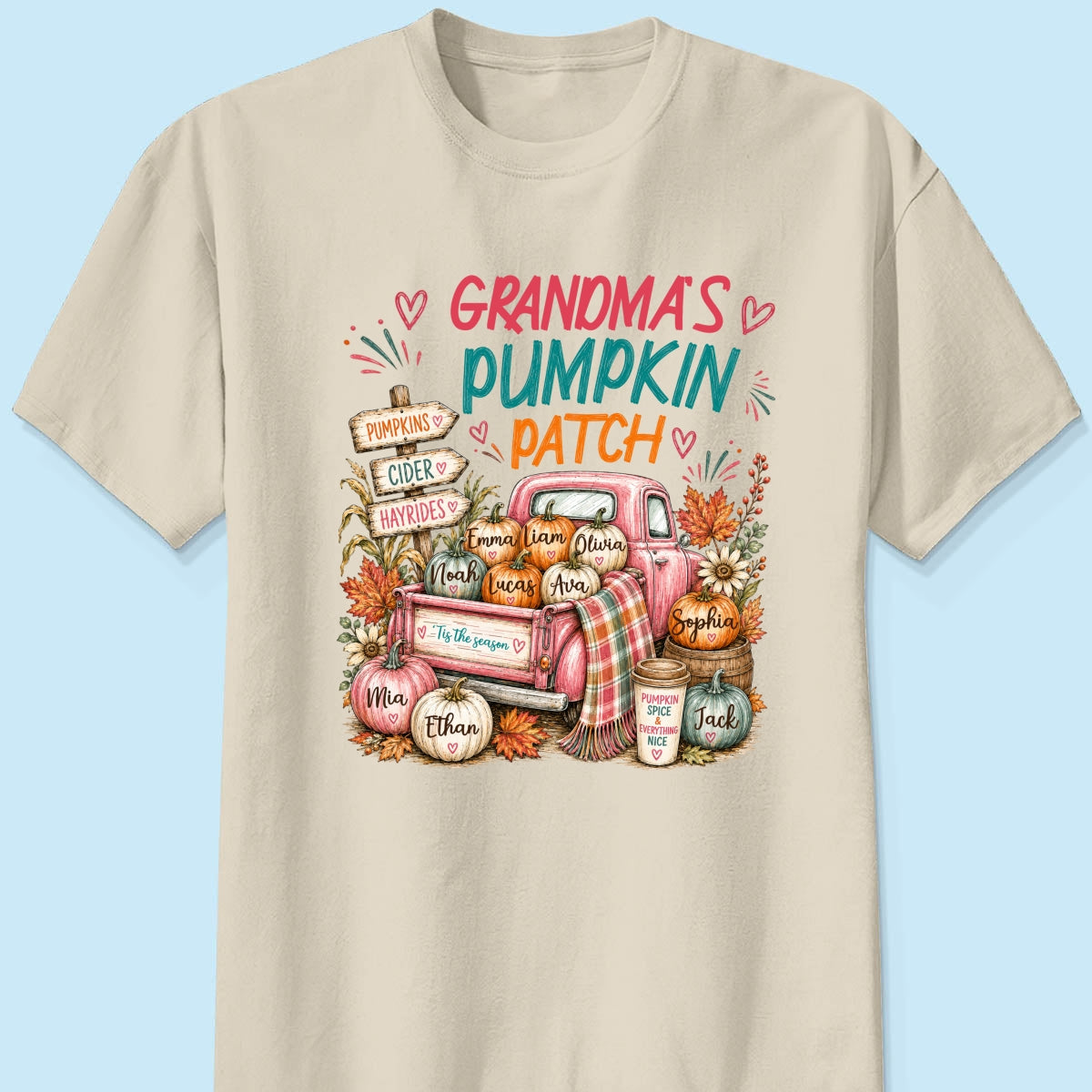 Grandma's Pumpkin Patch Preppy Coquette - Personalized Shirt - Trendy Fall Tee for Grandma