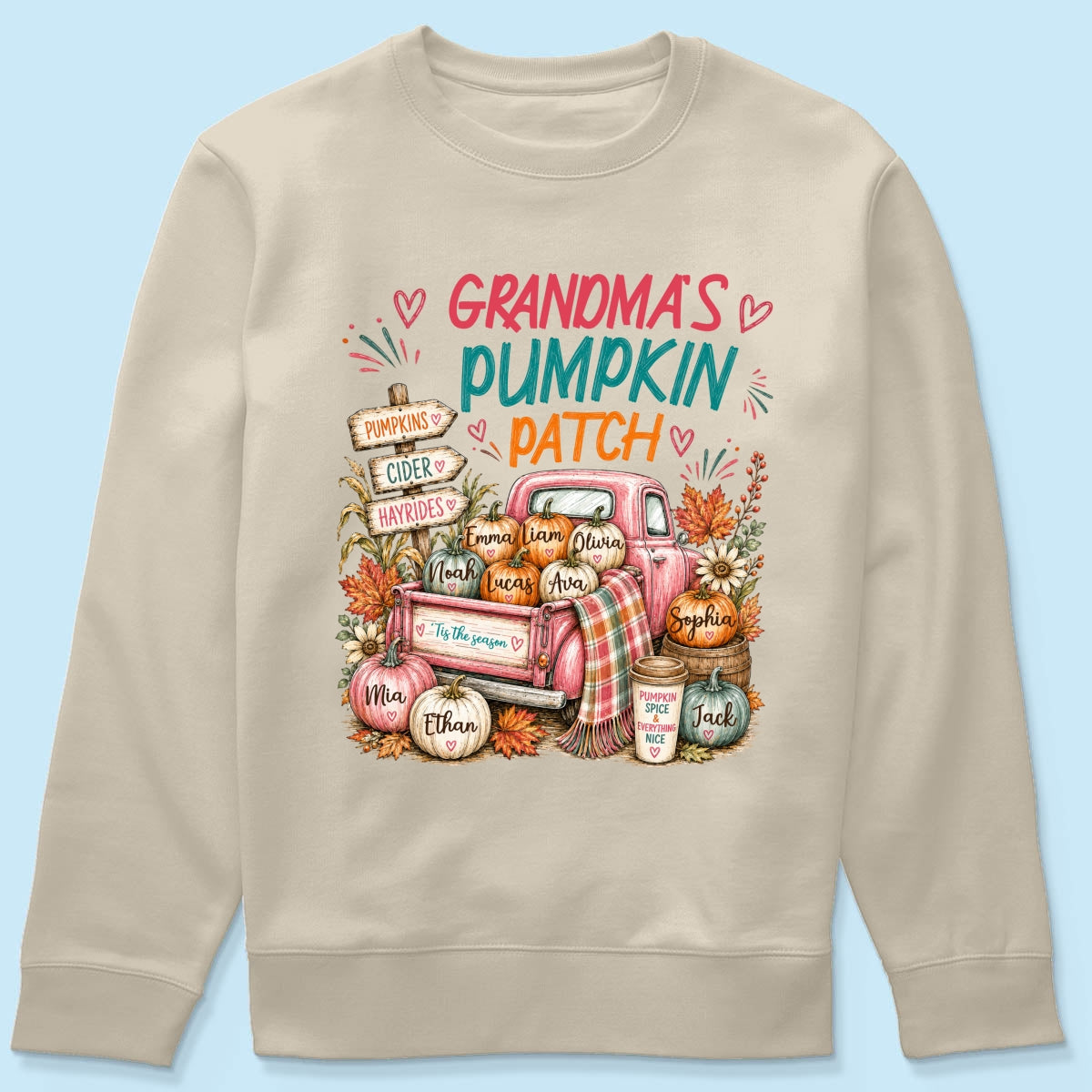 Grandma's Pumpkin Patch Preppy Coquette - Personalized Shirt - Trendy Fall Tee for Grandma