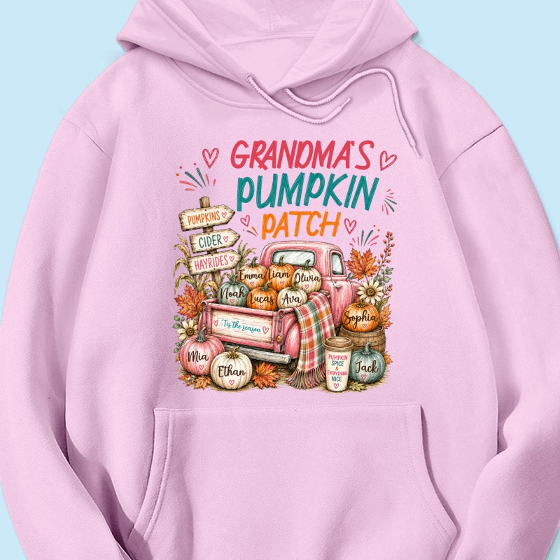 Grandma's Pumpkin Patch Preppy Coquette - Personalized Shirt - Trendy Fall Tee for Grandma