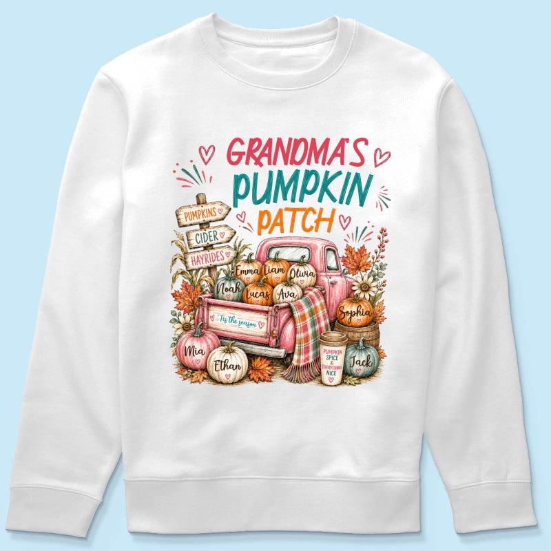 Grandma's Pumpkin Patch Preppy Coquette - Personalized Shirt - Trendy Fall Tee for Grandma