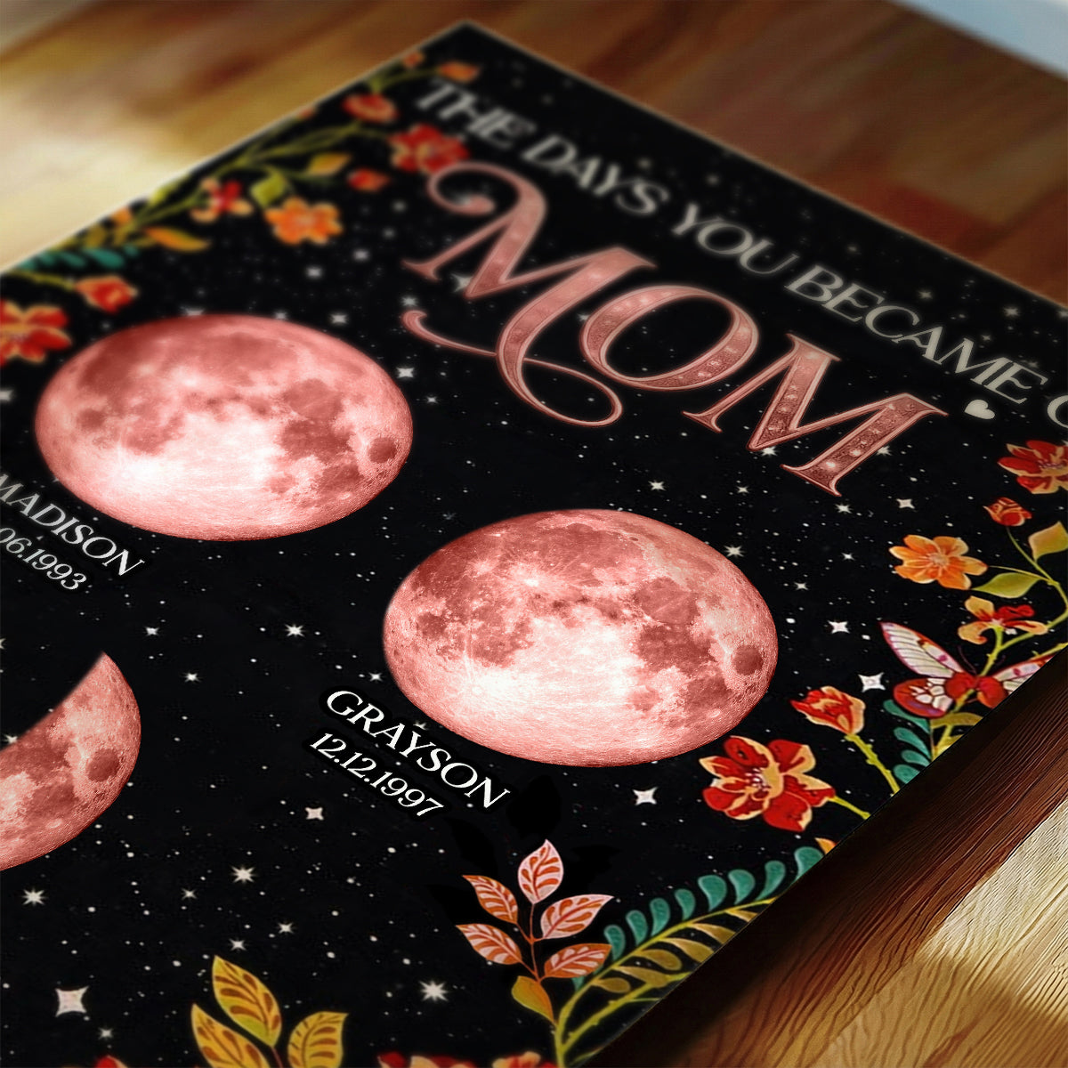 Floral Theme The Day You Became Mom Grandma Custom Birth Moon Phase - Personalized Poster - Mother's Day Gift For Mom, Grandma