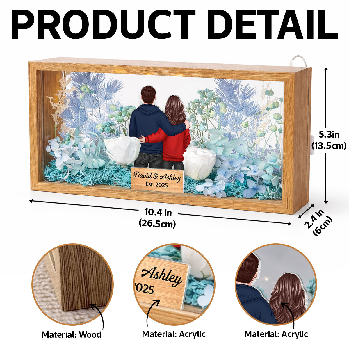 Eternal Love Back View Couple - Personalized DIY Flower Shadow Box LED Night Light - Gift For Couple, For Him, For Her