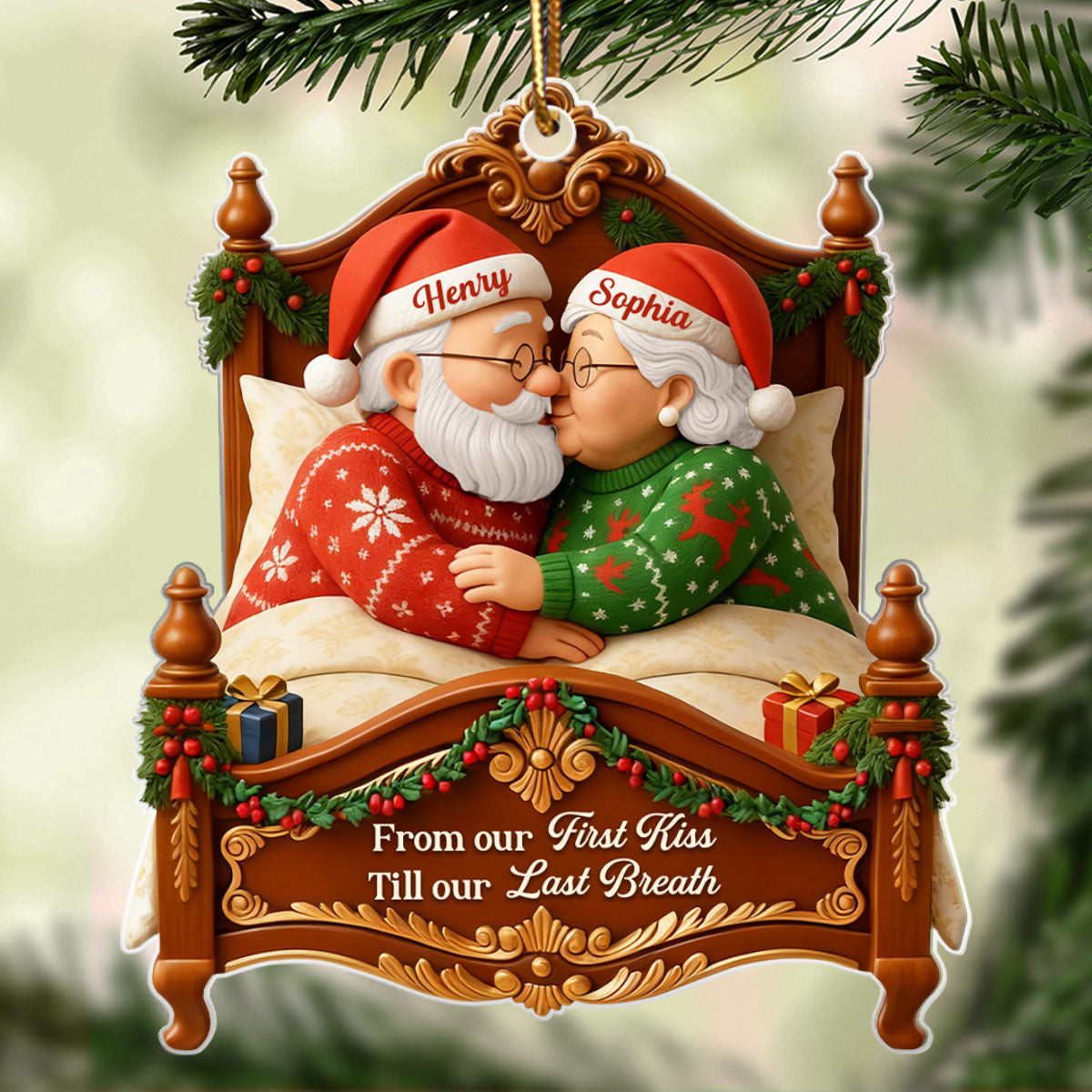 Old Couple Kissing from Our 1st Kiss till Our Last Breath - Personalized Acrylic Ornament - Christmas Gift for him, Gift for her