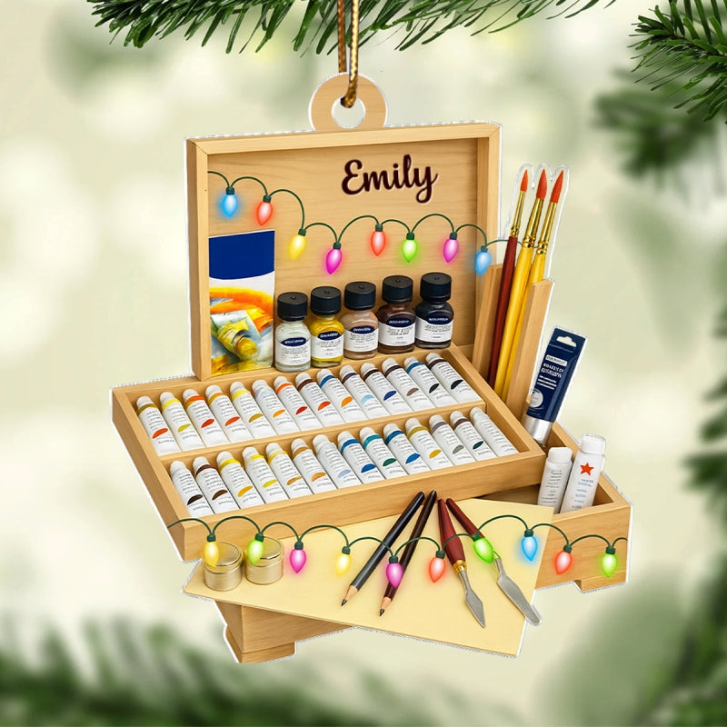 Creativity Flows Here – Personalized Acrylic Ornament – Perfect Christmas Gift for Art Students & Creatives