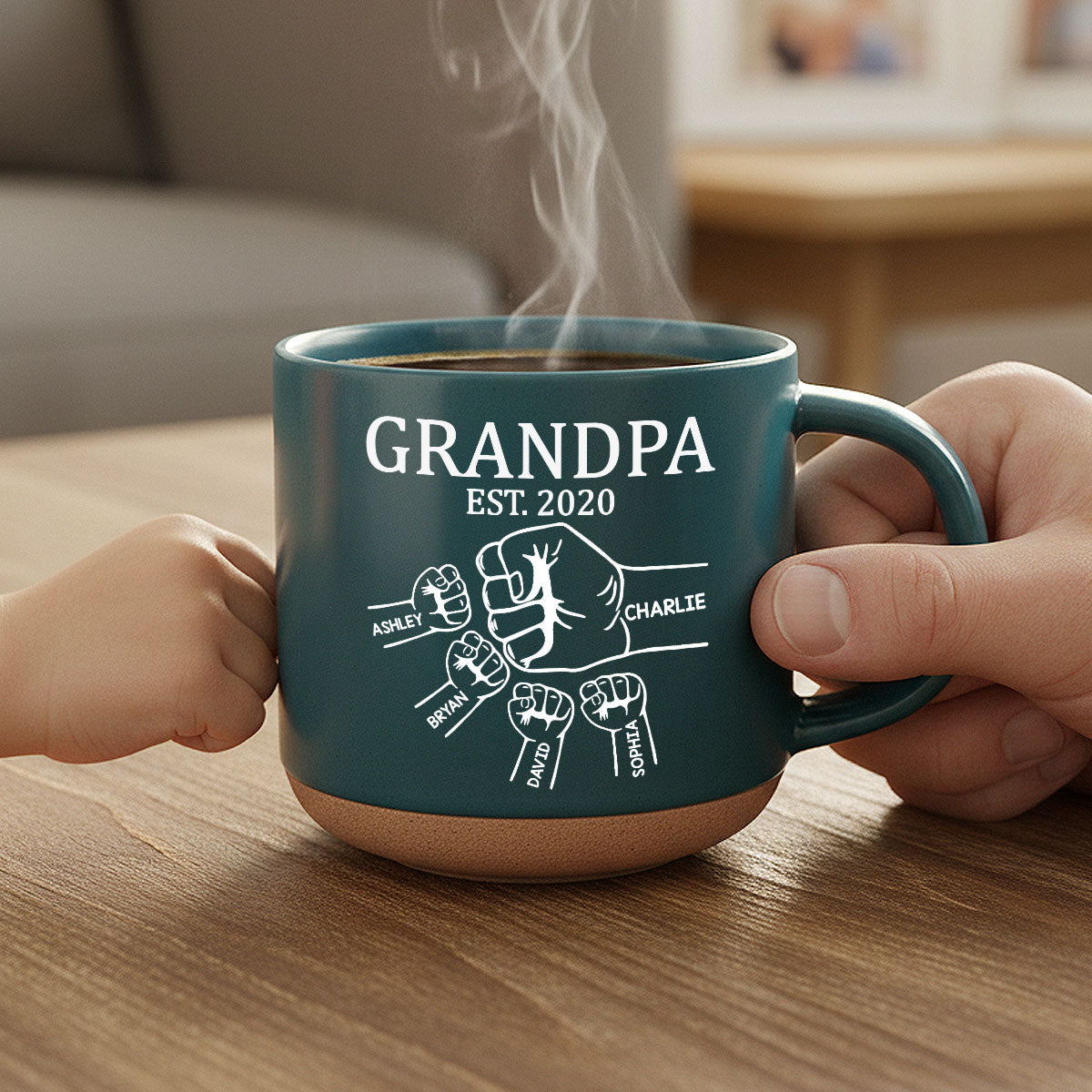 Grandpa Dad Fist Bump - Personalized Pottery Mug - Gift For Grandpa, Dad