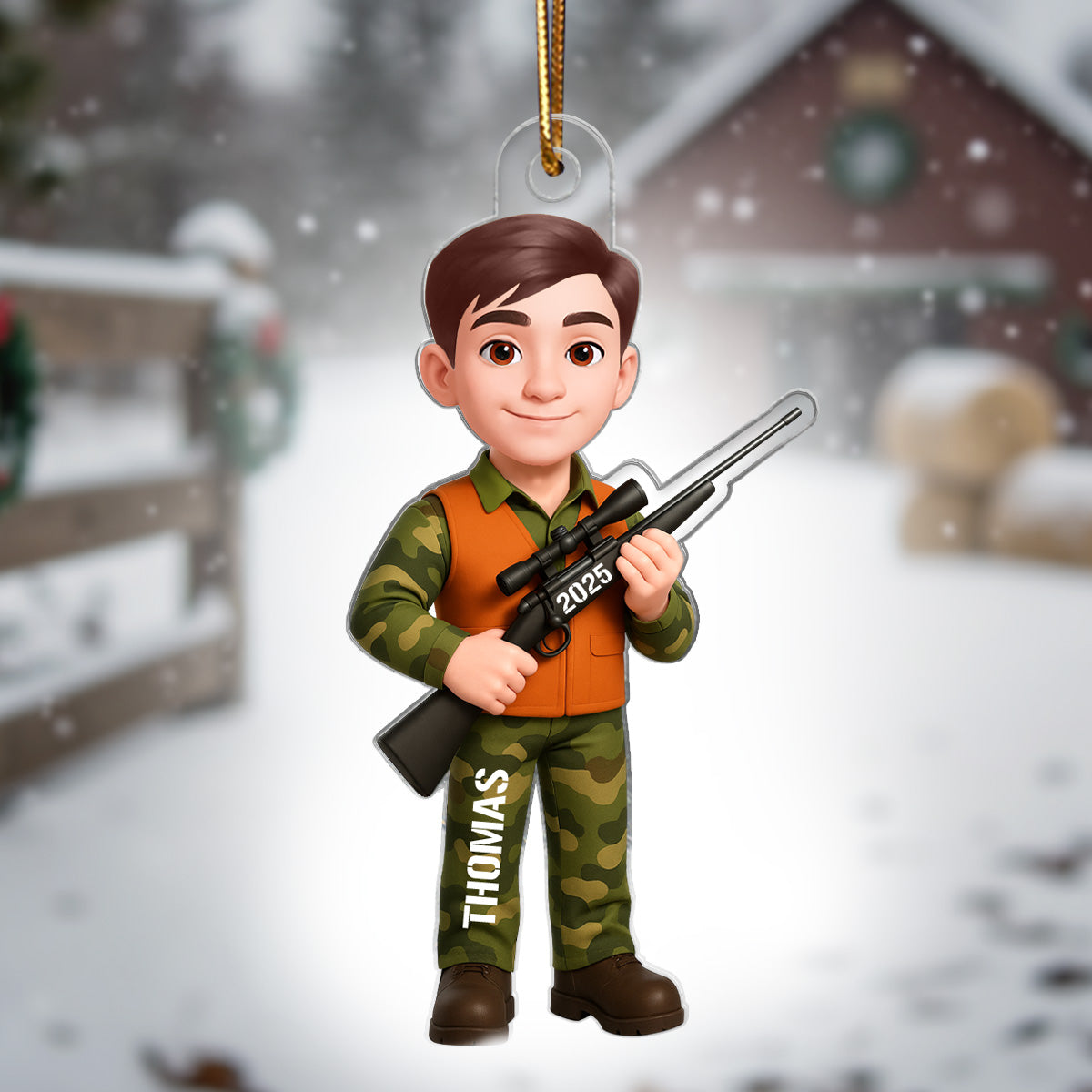 Christmas Boy Girl Hunting - Personalized Acrylic Ornament - Gift For Hunters, Hunting Lovers, Shooting Team, Grandson, Granddaughter
