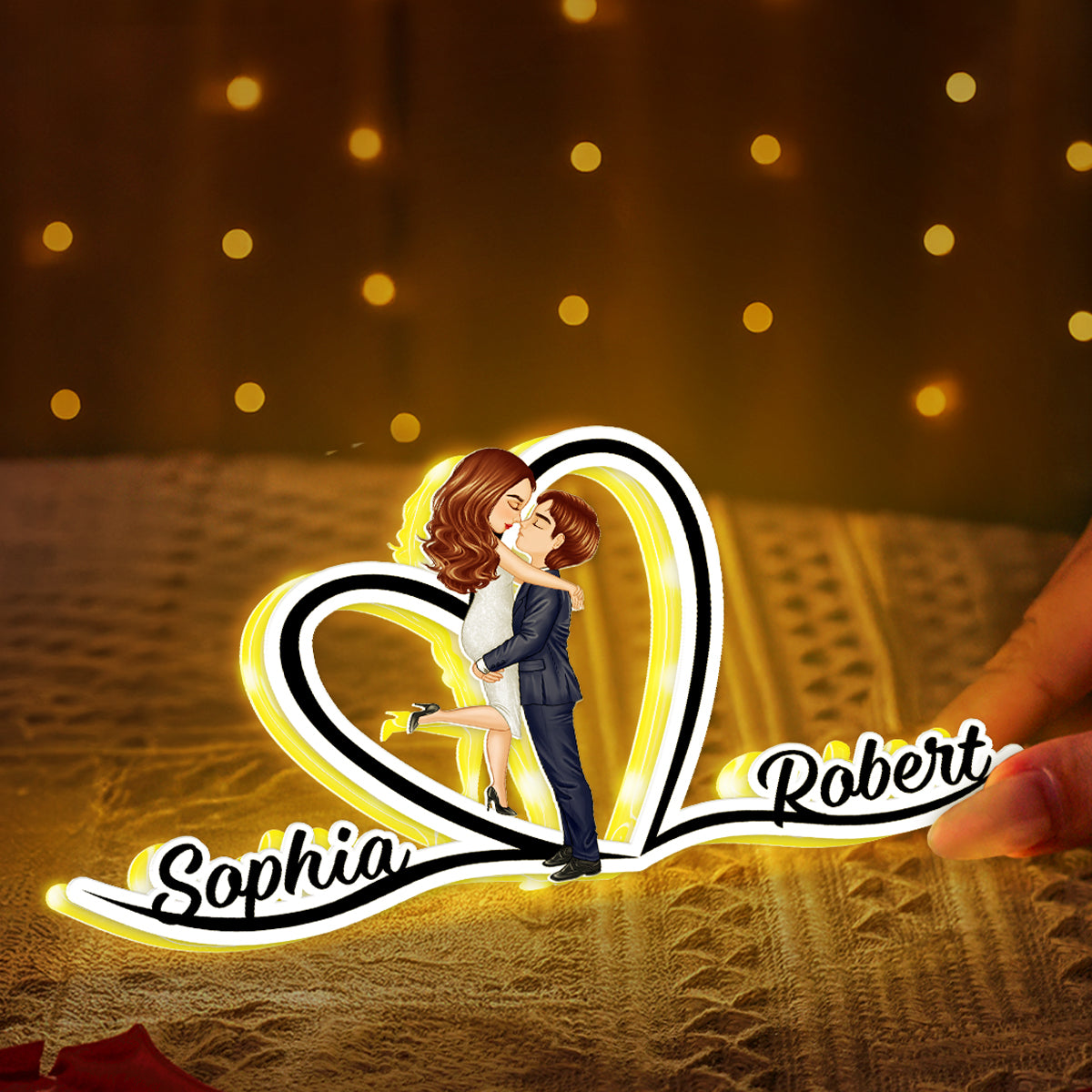 Couple Hugging Kissing Eternal Love - Personalized Light Box - Gift for Him, Gift for Her