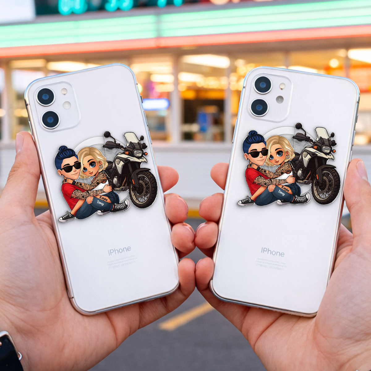 Bikers Couple Riding Partners for Life - Personalized Acrylic Magnetic Phone Grip - Gift for Him, Gift for Her, Couple Matching Phone Grip