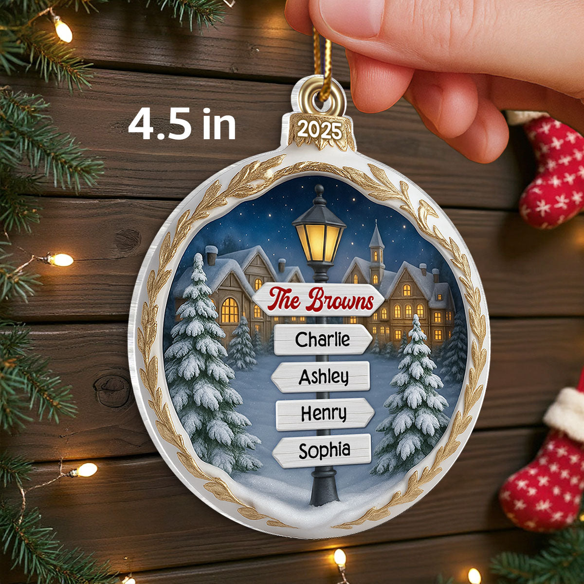 Custom Name Family Sign Post - Personalzied Acrylic Ornament - Christmas Gift for Family