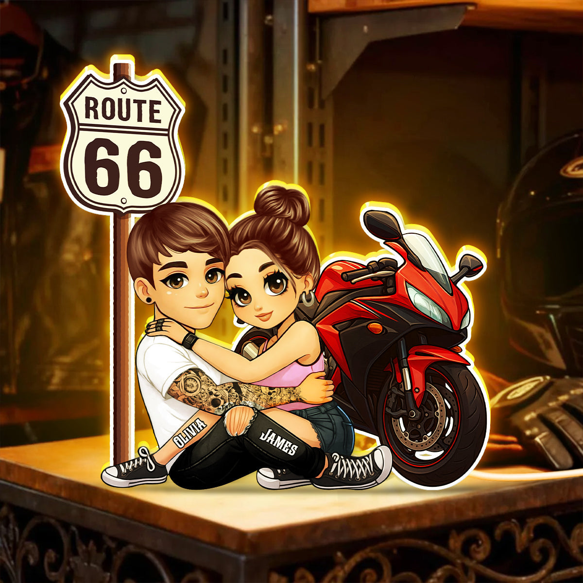 Bikers Couple Riding Partners for Life - Personalized Light Box - Gift for Him, Gift for Her
