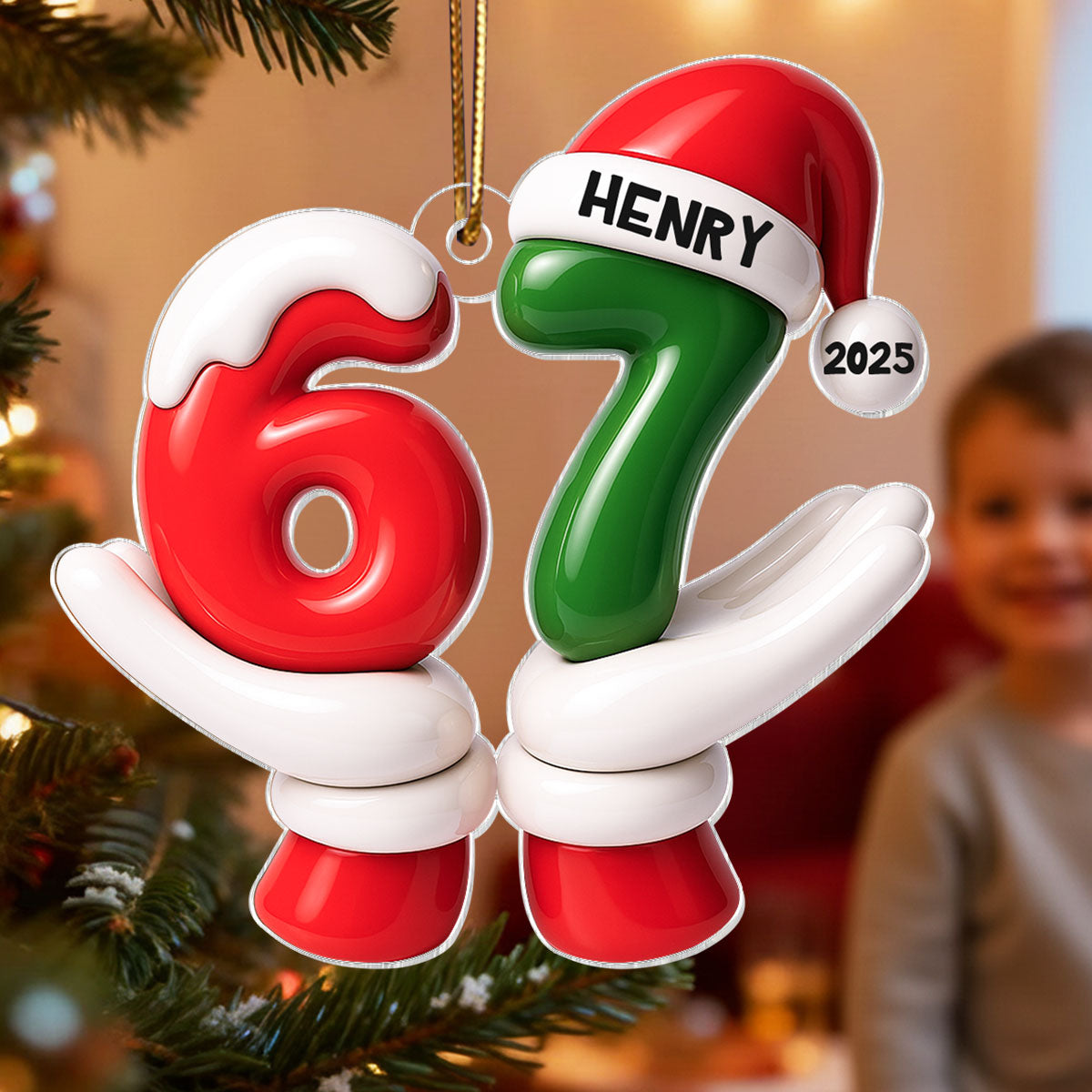 Santa Six Seven Viral Quote Gen Z Tiktok Trend - Personalized Acrylic Ornament - Christmas Gift for Kid, Grandkids