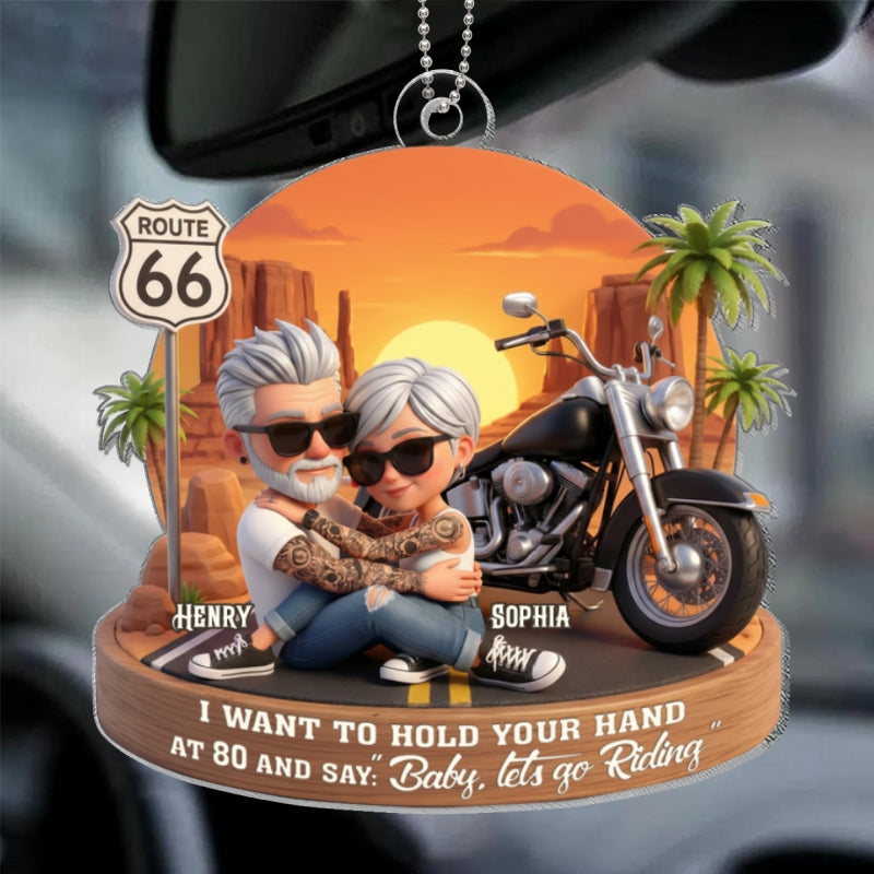 3D Effect Old Couple Baby Let's Go Riding  - Personalized Acrylic Car Hanger - Sentimental Gift for him, for her