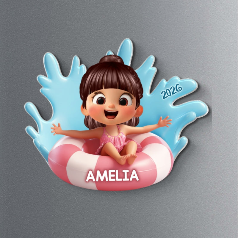 Cute Kid On Float - Personalized Cruise Ship Door Magnet - Cruise Trip Keepsake For Kids