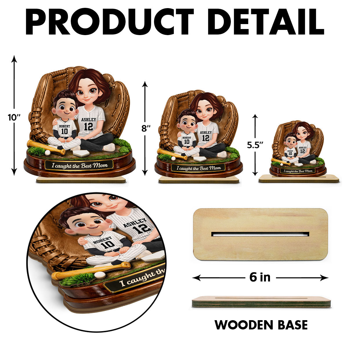 We Caught the Best Mom Baseball Softball - Personalized 2-Layered Wooden Plaque - Heartfelt Gift for Mom, Wife