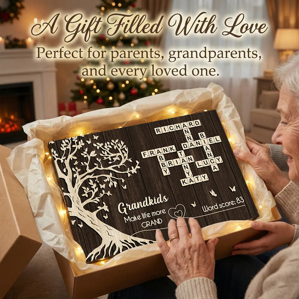 Grandkids Make Life More Grand Crossword Wall Art - Personalized Poster - Sentimental Gift for Grandma