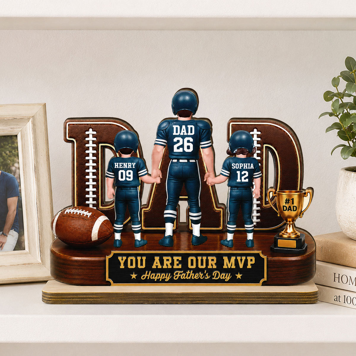 American Football No 1 Dad Legend Daddy's Dream Team - Personalized 2-Layered Wooden Plaque -  Gift For Dad